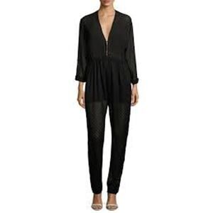 IRO Black Gleda Polka Dot Burnout Sheer Perforated Eyelet Jumpsuit Womens 38